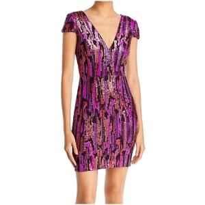DRESS THE POPULATION Women’s Zoe Sequin Fuchsia Multi Mini Dress